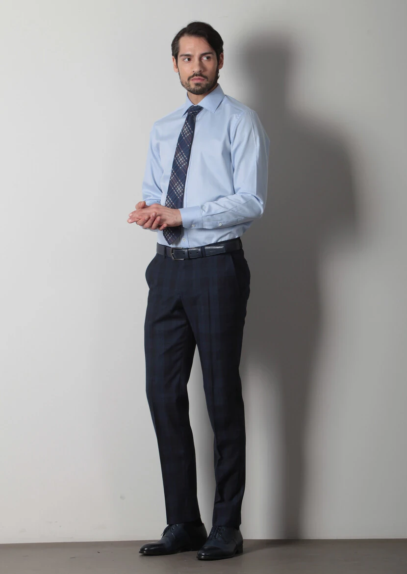 Mavi Desenli Regular Fit Dokuma Klasik %100 Pamuk Gömlek 