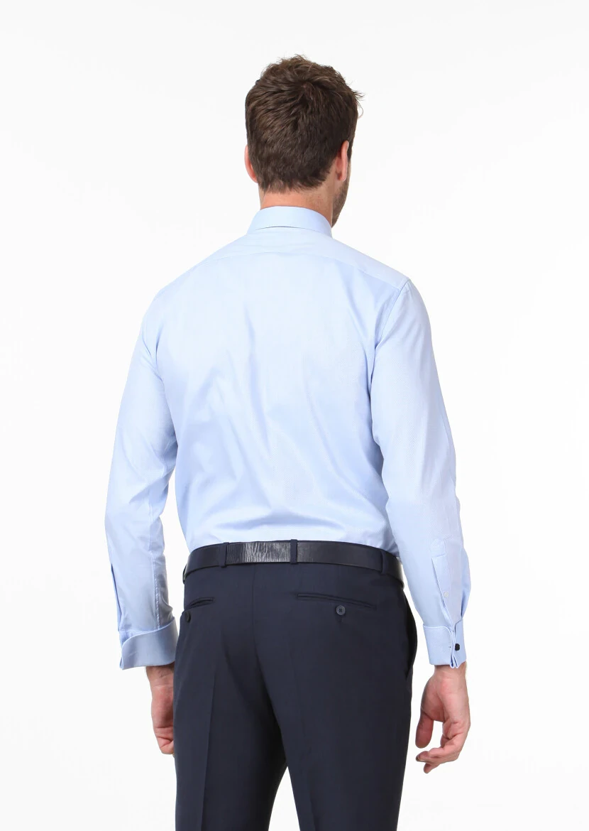 Mavi Desenli Regular Fit Dokuma Klasik %100 Pamuk Gömlek - 4