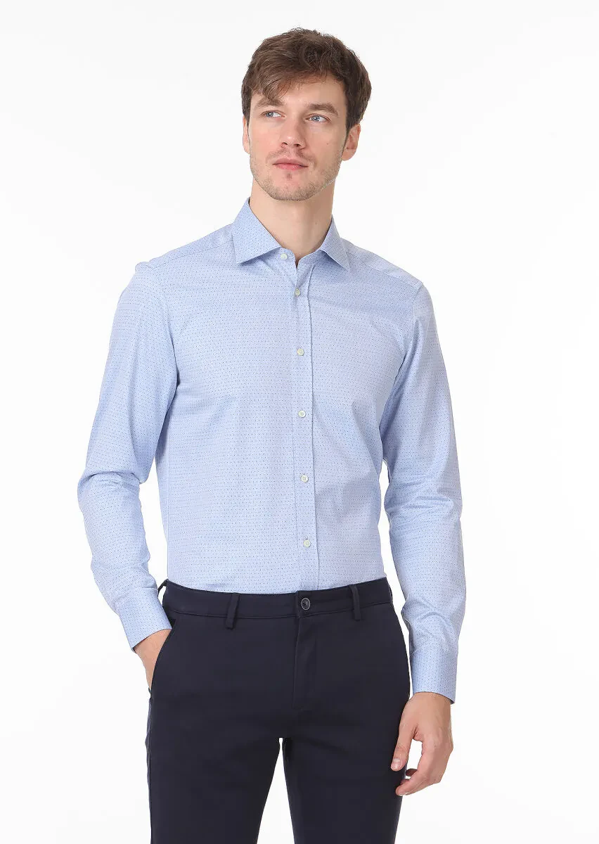 Mavi Desenli Regular Fit Dokuma Klasik %100 Pamuk Gömlek - 1