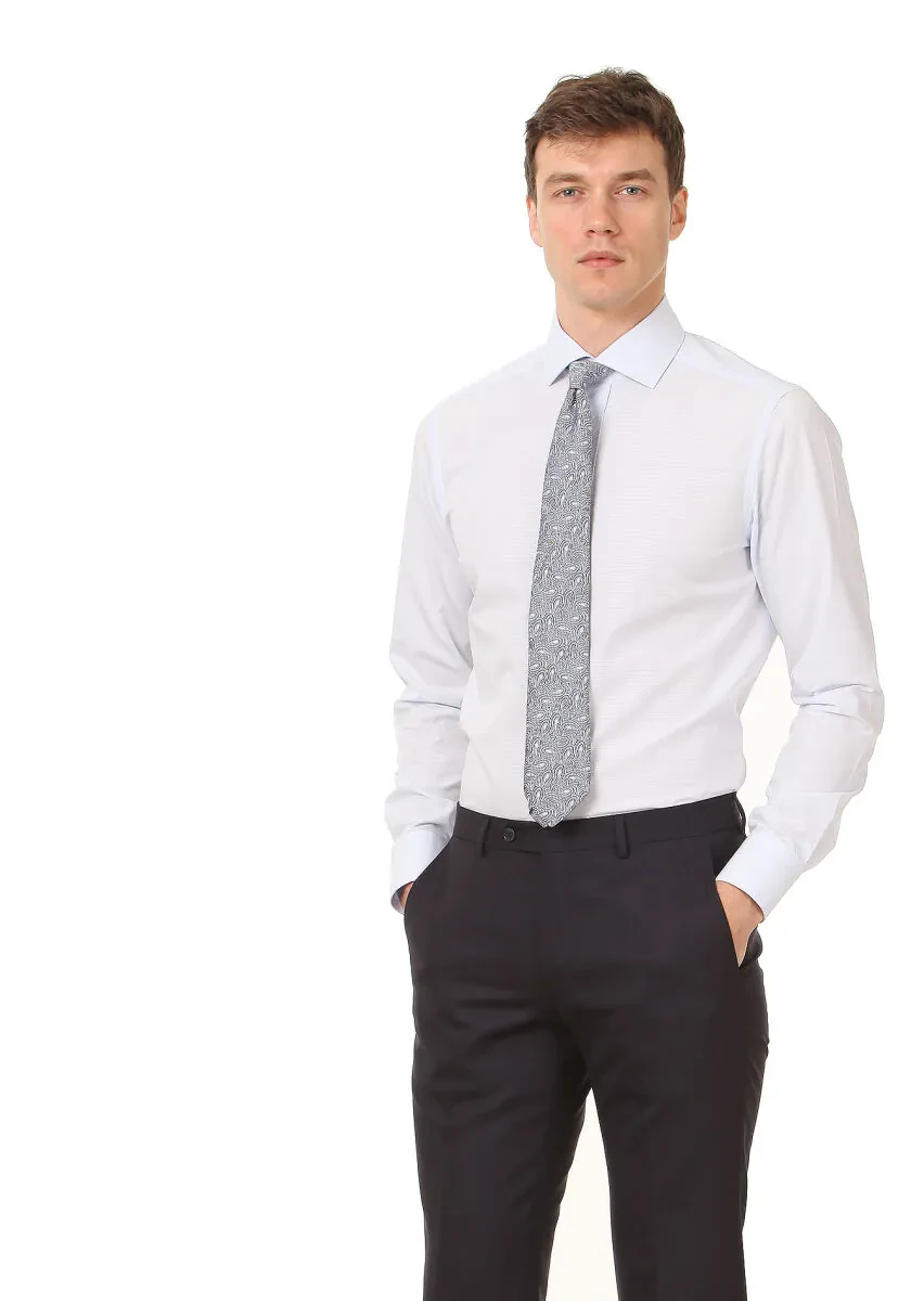 Mavi Desenli Regular Fit Dokuma Klasik %100 Pamuk Gömlek - 3