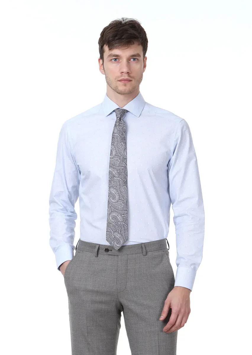 Mavi Desenli Regular Fit Dokuma Klasik %100 Pamuk Gömlek - 1