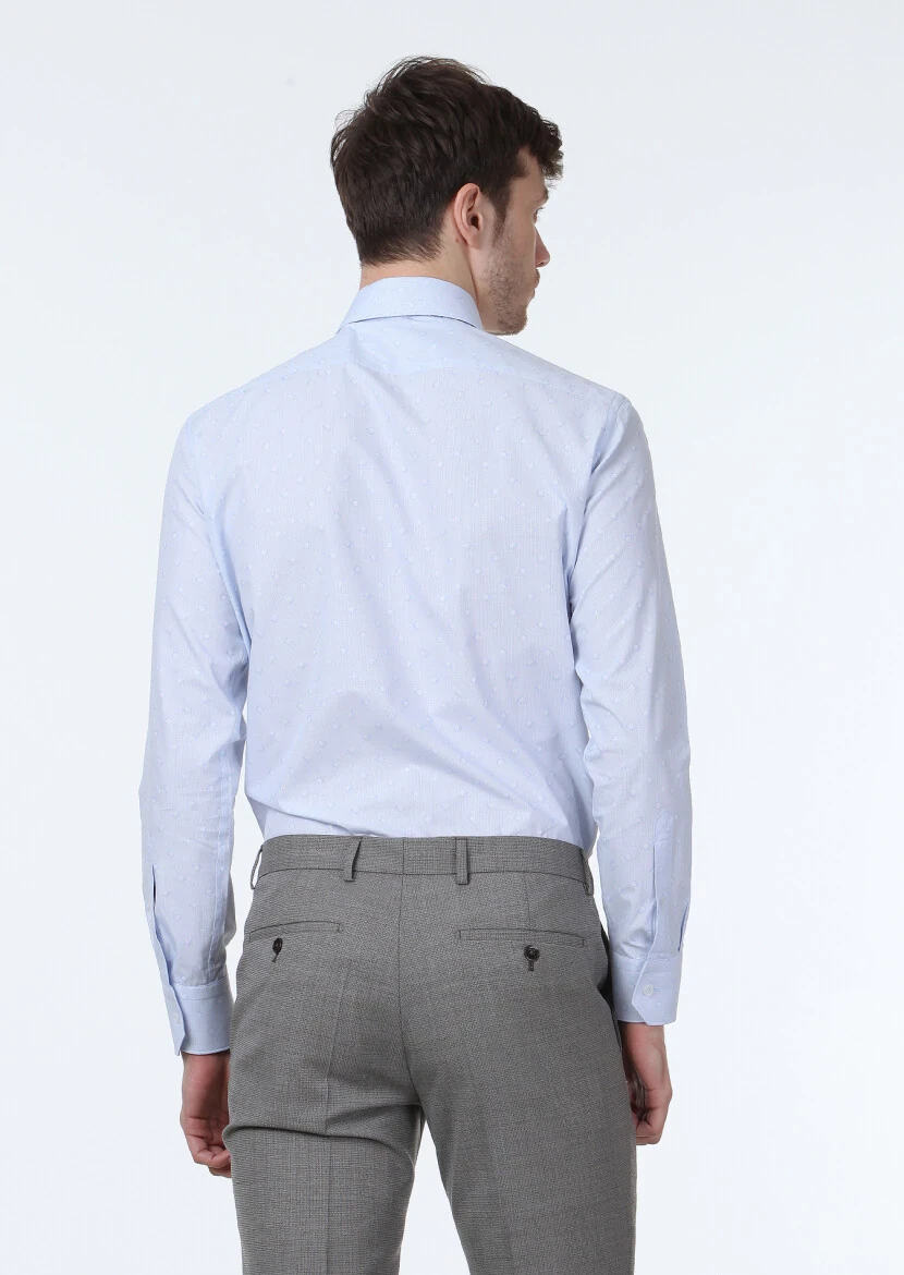 Mavi Desenli Regular Fit Dokuma Klasik %100 Pamuk Gömlek - 4