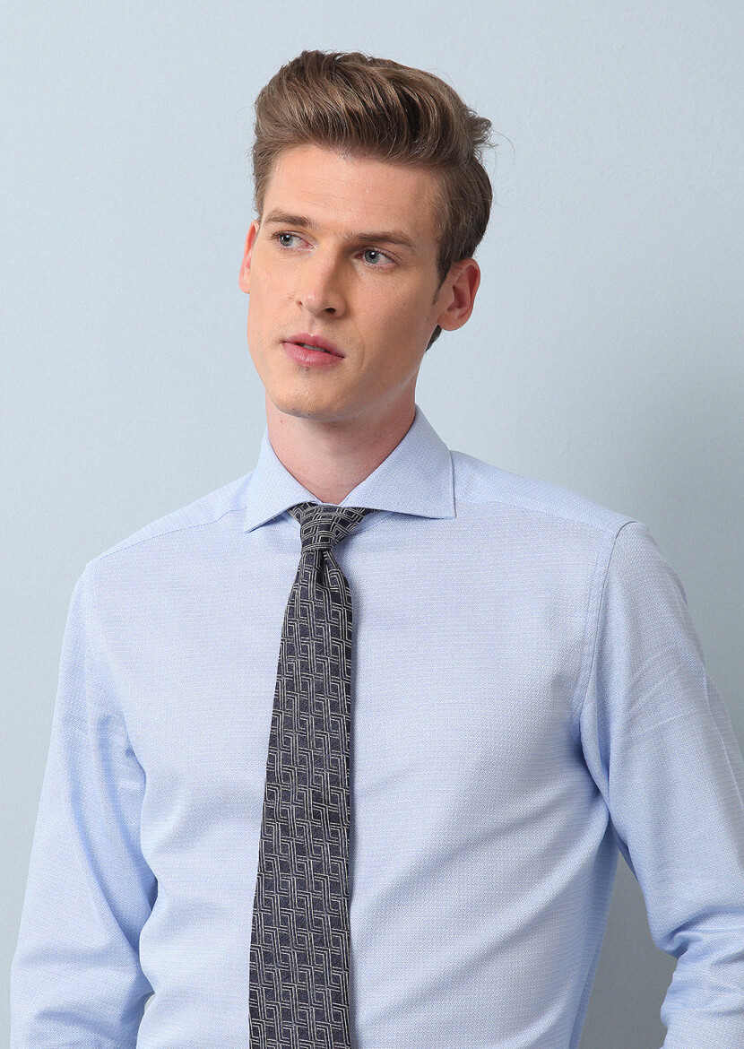 Mavi Desenli Regular Fit Dokuma Klasik %100 Pamuk Gömlek - 1