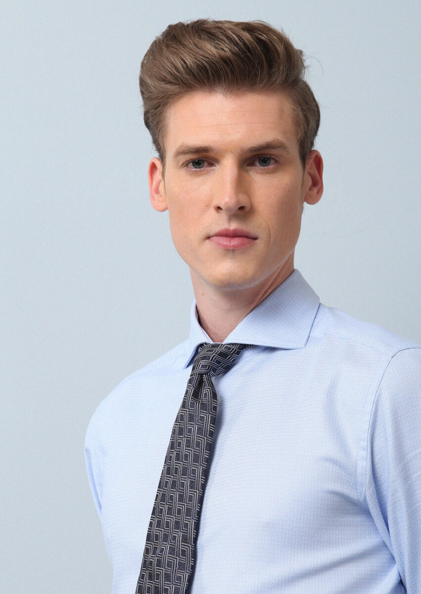 Mavi Desenli Regular Fit Dokuma Klasik %100 Pamuk Gömlek - 3