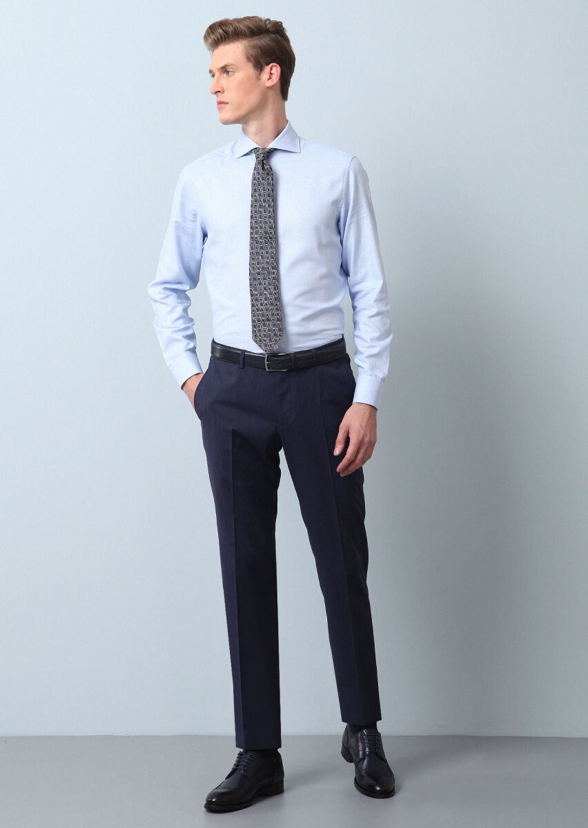 Mavi Desenli Regular Fit Dokuma Klasik %100 Pamuk Gömlek - 4