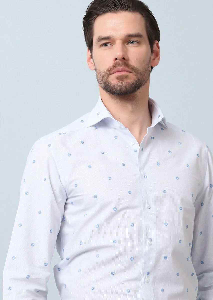 Mavi Desenli Regular Fit Dokuma Klasik %100 Pamuk Gömlek - 1