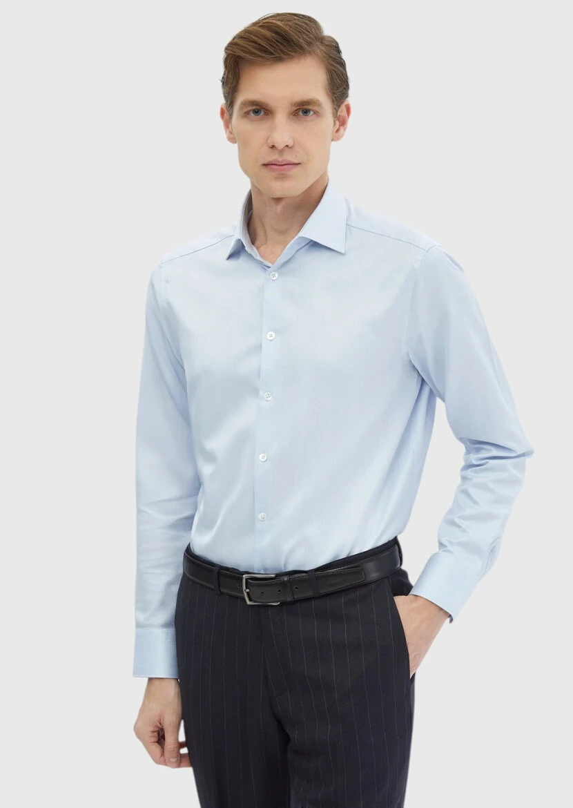 Mavi Desenli Regular Fit Dokuma Klasik %100 Pamuk Gömlek - RAMSEY