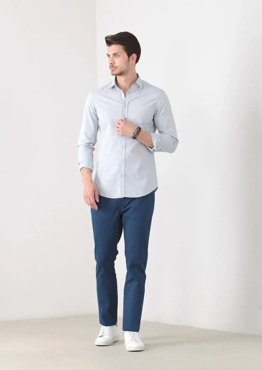 Mavi Desenli Slim Fit Dokuma Casual %100 Pamuk Gömlek - 1
