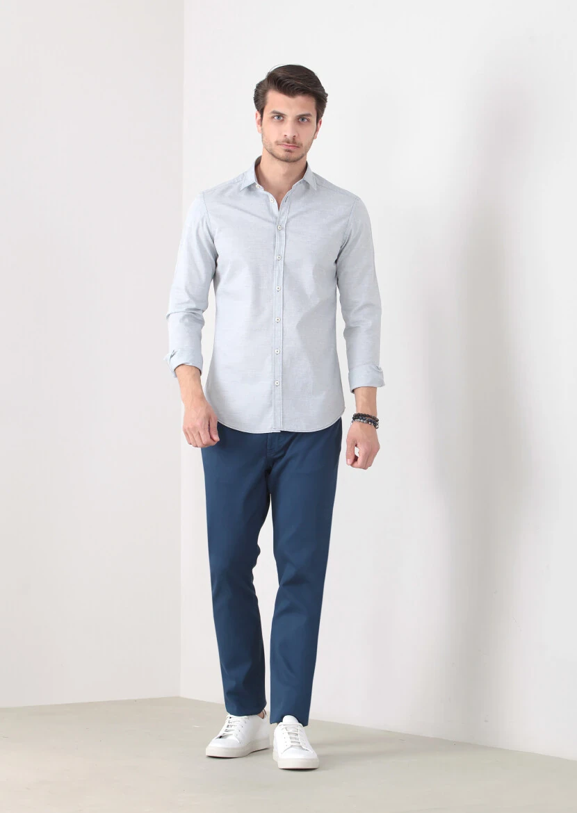 Mavi Desenli Slim Fit Dokuma Casual %100 Pamuk Gömlek - 3