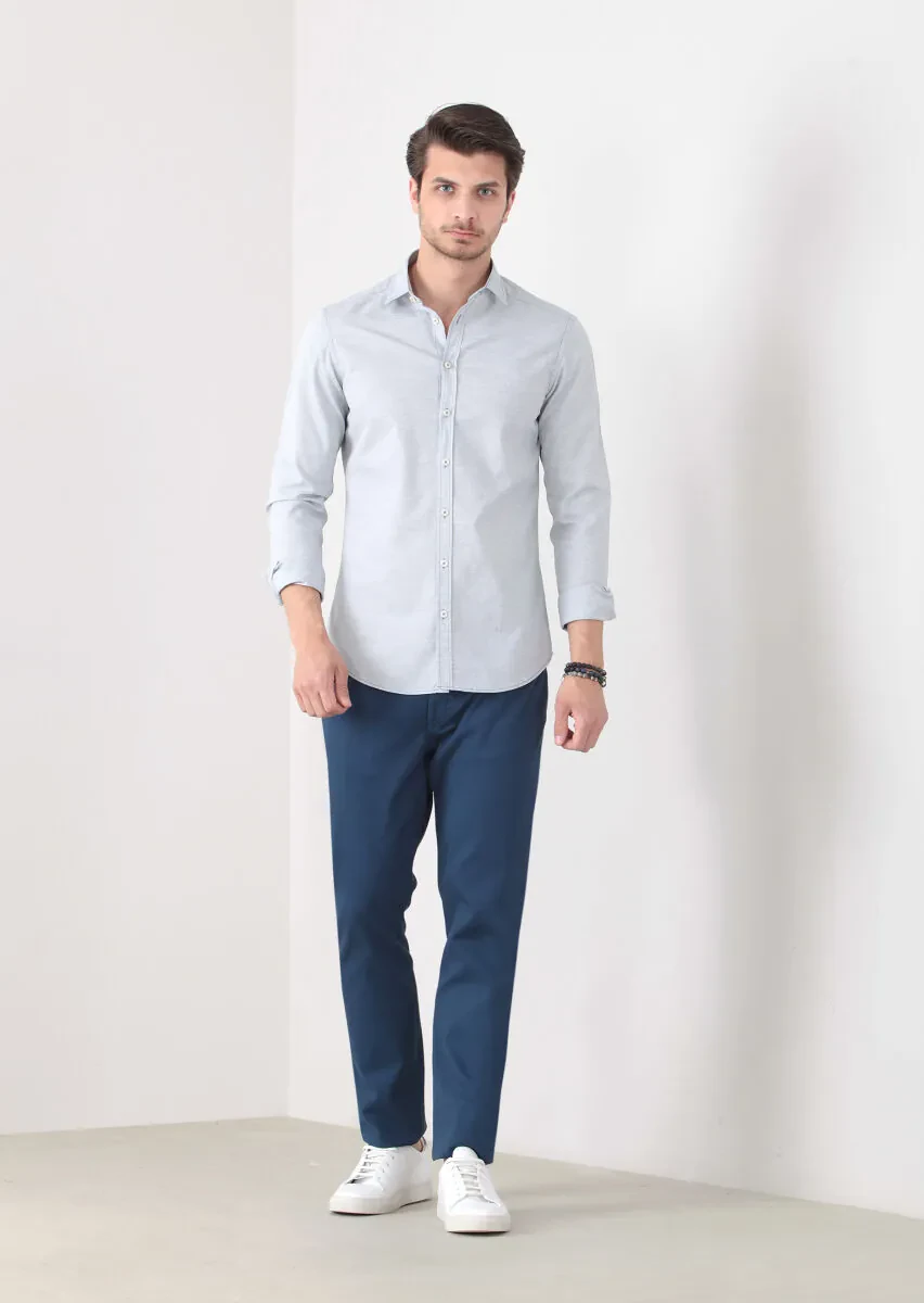 Mavi Desenli Slim Fit Dokuma Casual %100 Pamuk Gömlek - 3