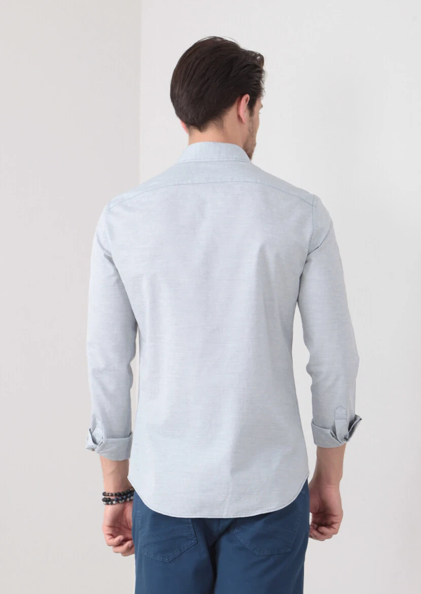 Mavi Desenli Slim Fit Dokuma Casual %100 Pamuk Gömlek - 5