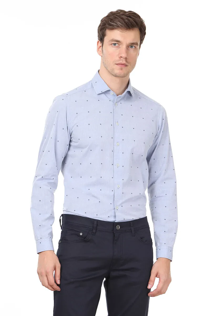 Mavi Desenli Slim Fit Dokuma Casual %100 Pamuk Gömlek - 1