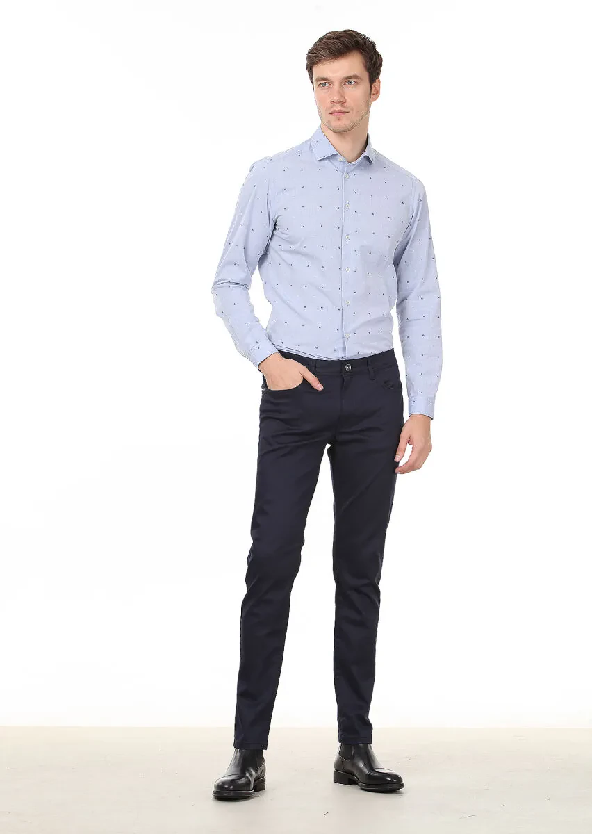 Mavi Desenli Slim Fit Dokuma Casual %100 Pamuk Gömlek - 3