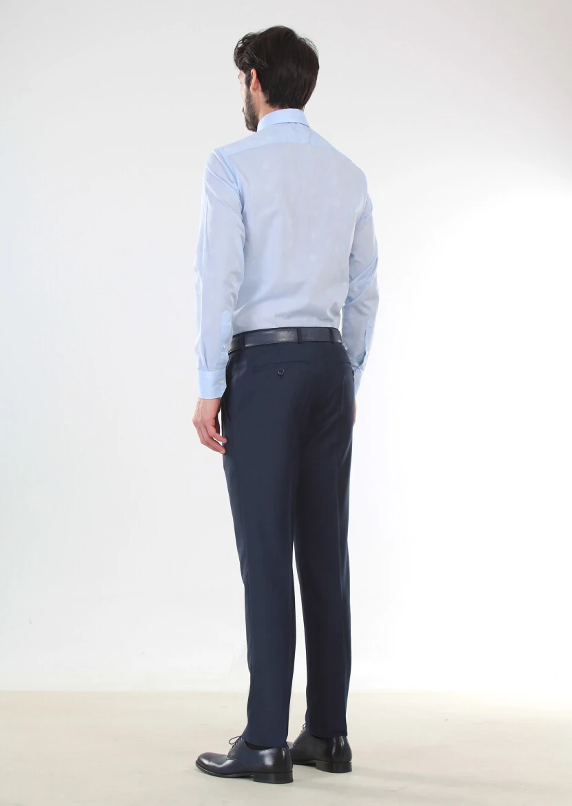 Mavi Desenli Slim Fit Dokuma Klasik %100 Pamuk Gömlek - 2