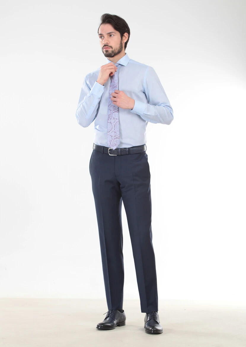 Mavi Desenli Slim Fit Dokuma Klasik %100 Pamuk Gömlek - 3