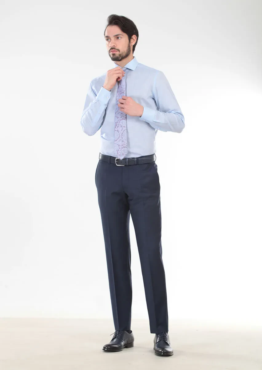 Mavi Desenli Slim Fit Dokuma Klasik %100 Pamuk Gömlek - 3