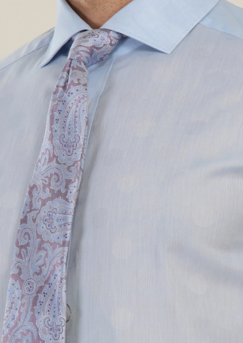 Mavi Desenli Slim Fit Dokuma Klasik %100 Pamuk Gömlek - 4
