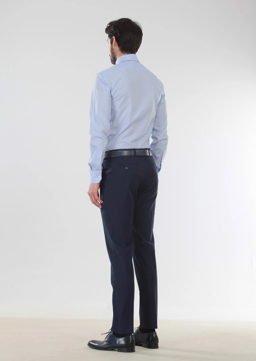 Mavi Desenli Slim Fit Dokuma Klasik %100 Pamuk Gömlek - 2