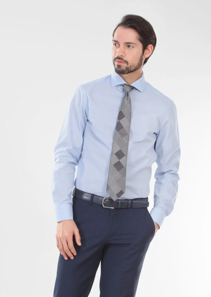 Mavi Desenli Slim Fit Dokuma Klasik %100 Pamuk Gömlek - 3