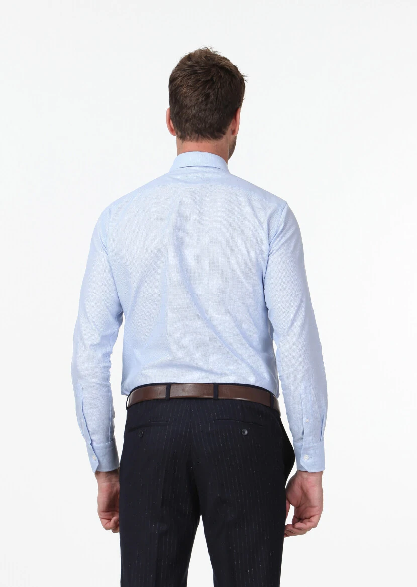 Mavi Desenli Slim Fit Dokuma Klasik %100 Pamuk Gömlek - 4