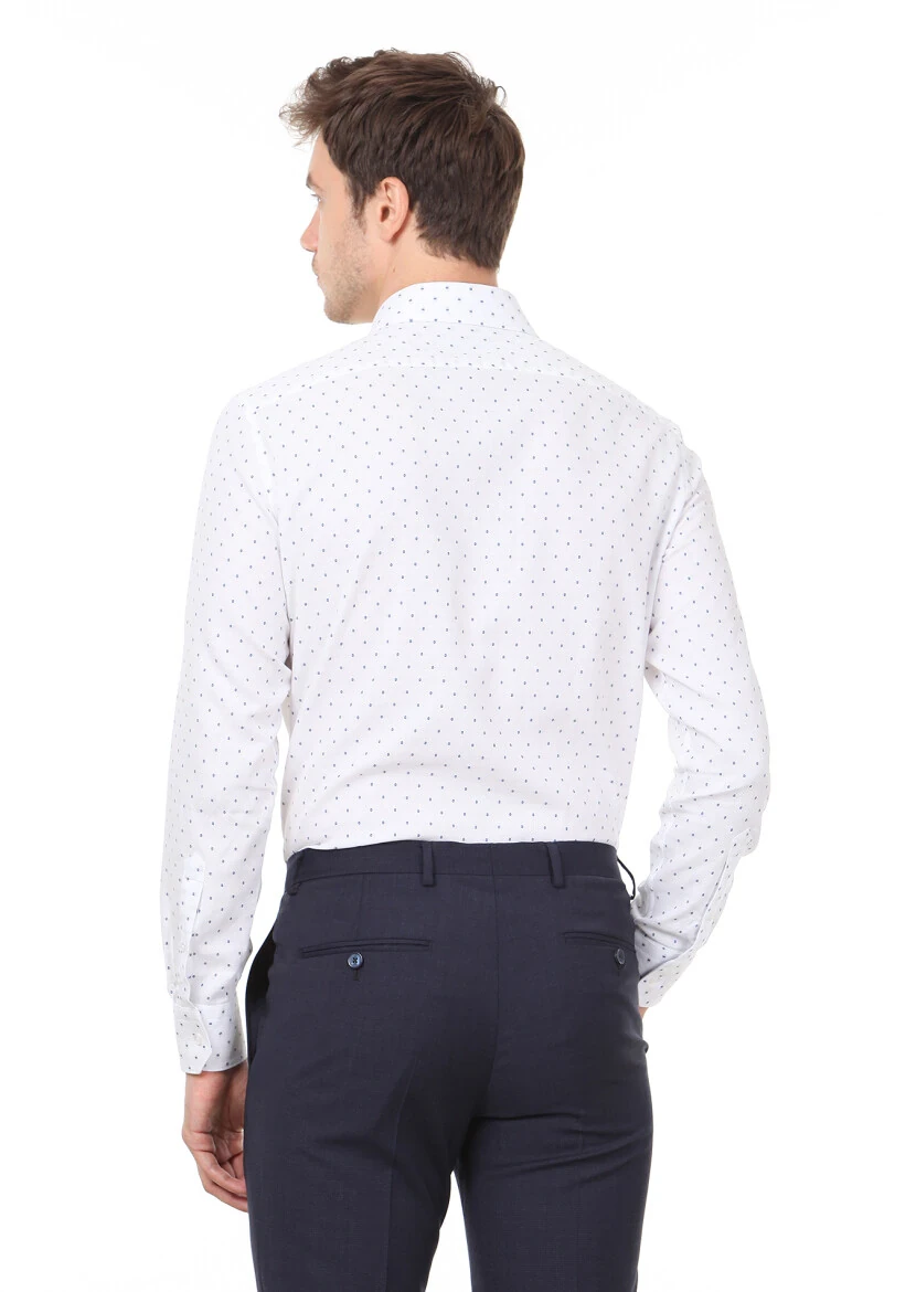 Mavi Desenli Slim Fit Dokuma Klasik %100 Pamuk Gömlek - 4