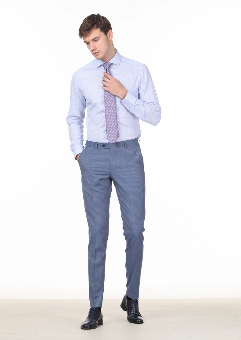 Mavi Desenli Slim Fit Dokuma Klasik %100 Pamuk Gömlek - 3