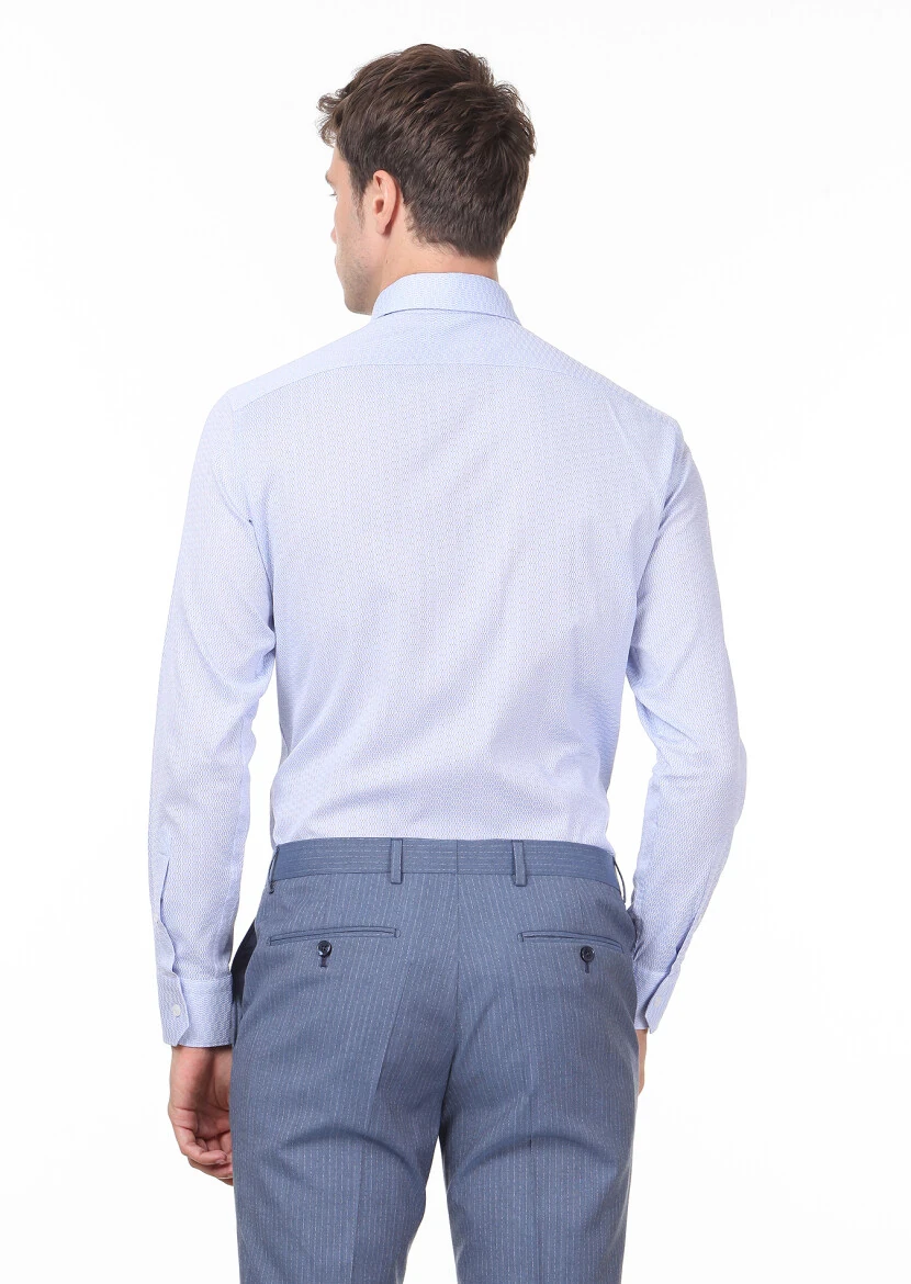 Mavi Desenli Slim Fit Dokuma Klasik %100 Pamuk Gömlek - 4