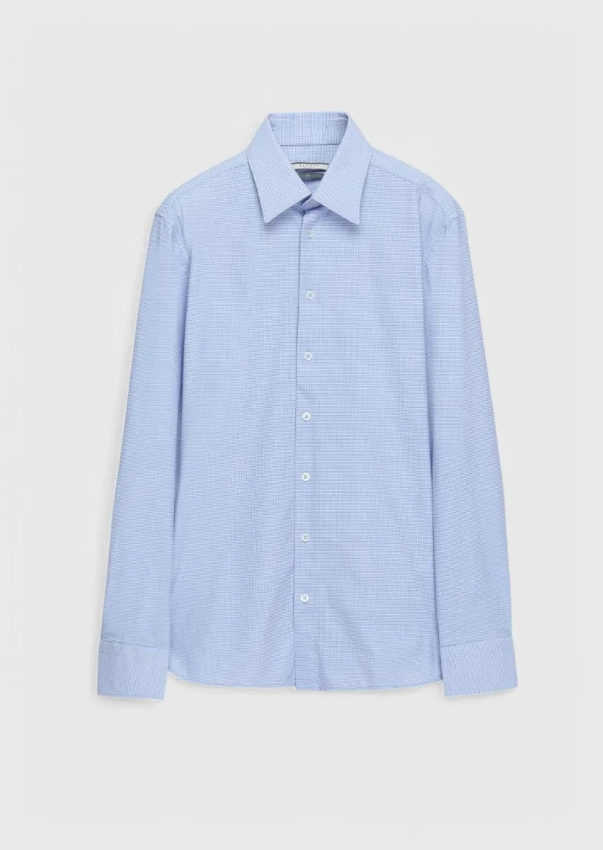 Mavi Desenli Slim Fit Klasik Gömlek - 1