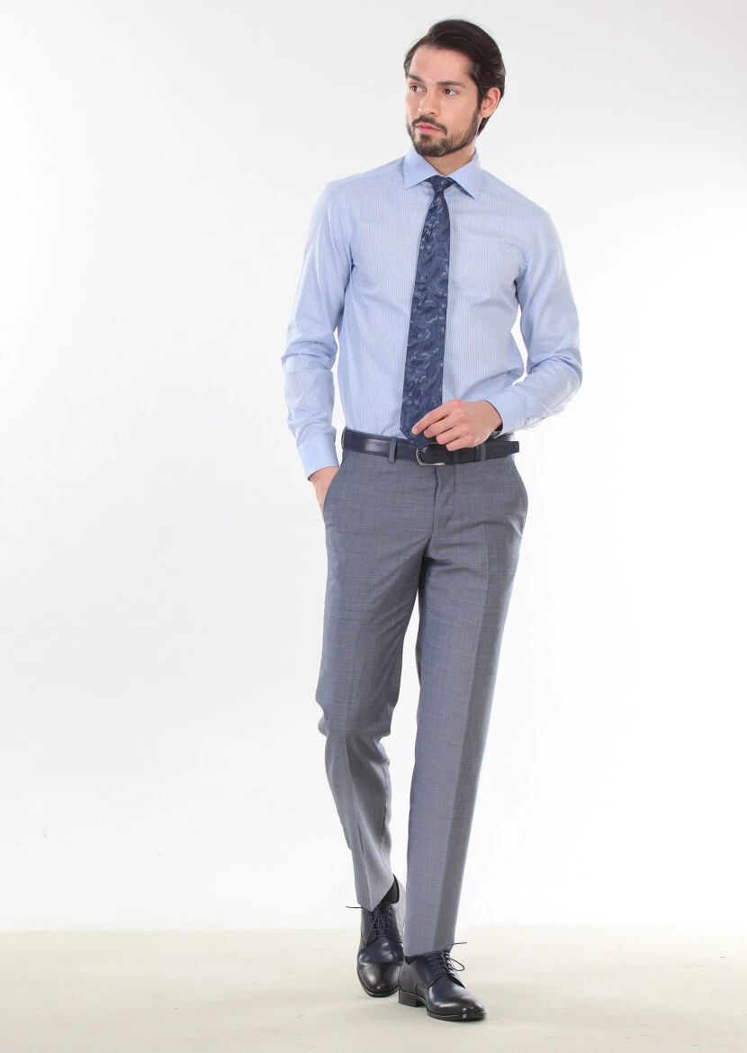 Mavi Dokuma Modern Fit Klasik %100 Yün Pantolon - 3