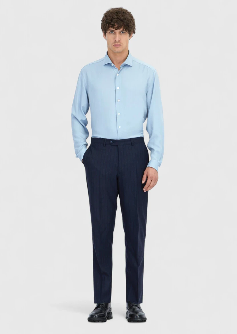 Mavi Düz Dokuma Casual Gömlek 