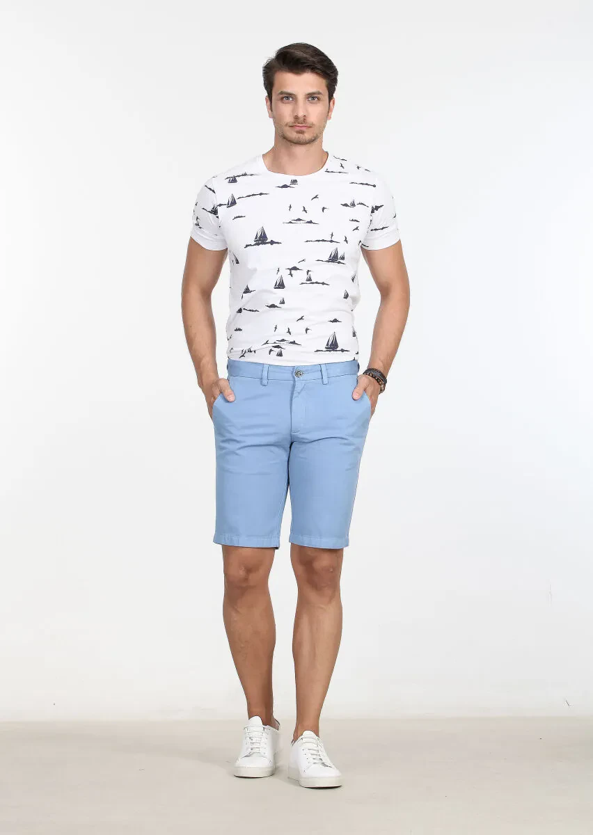 Mavi Düz Dokuma Regular Fit Casual Pamuk Karışımlı Bermuda - 1