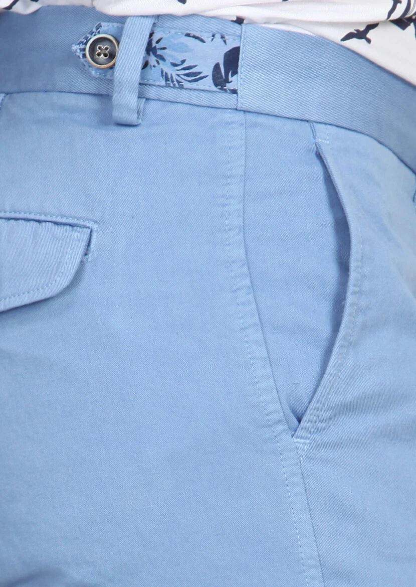 Mavi Düz Dokuma Regular Fit Casual Pamuk Karışımlı Bermuda - 4