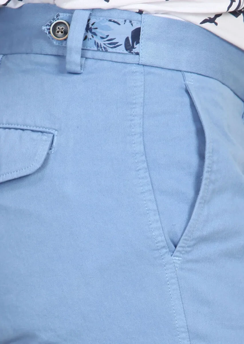 Mavi Düz Dokuma Regular Fit Casual Pamuk Karışımlı Bermuda - 4