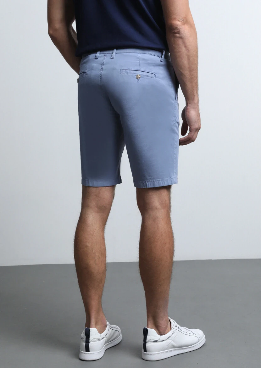 Mavi Düz Dokuma Regular Fit Casual Pamuk Karışımlı Bermuda - 5