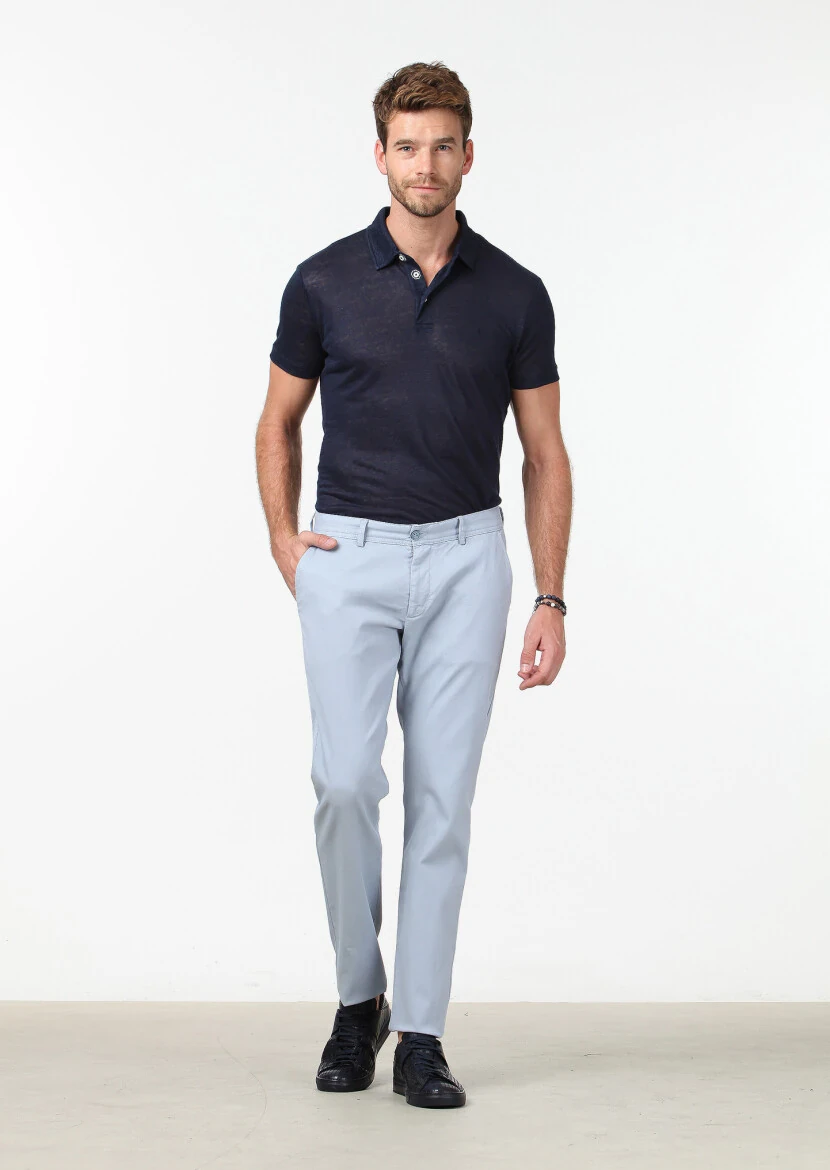 Mavi Düz Dokuma Regular Fit Casual Pamuk Karışımlı Pantolon 