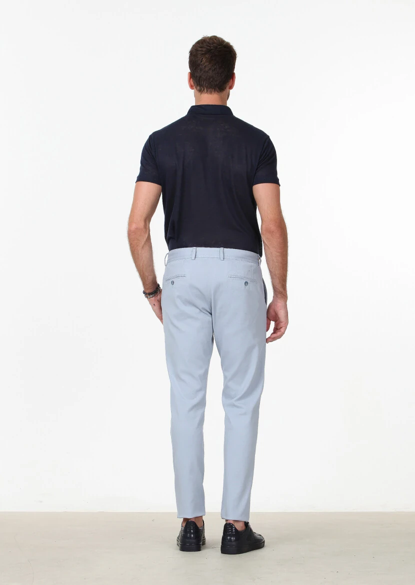 Mavi Düz Dokuma Regular Fit Casual Pamuk Karışımlı Pantolon - 4