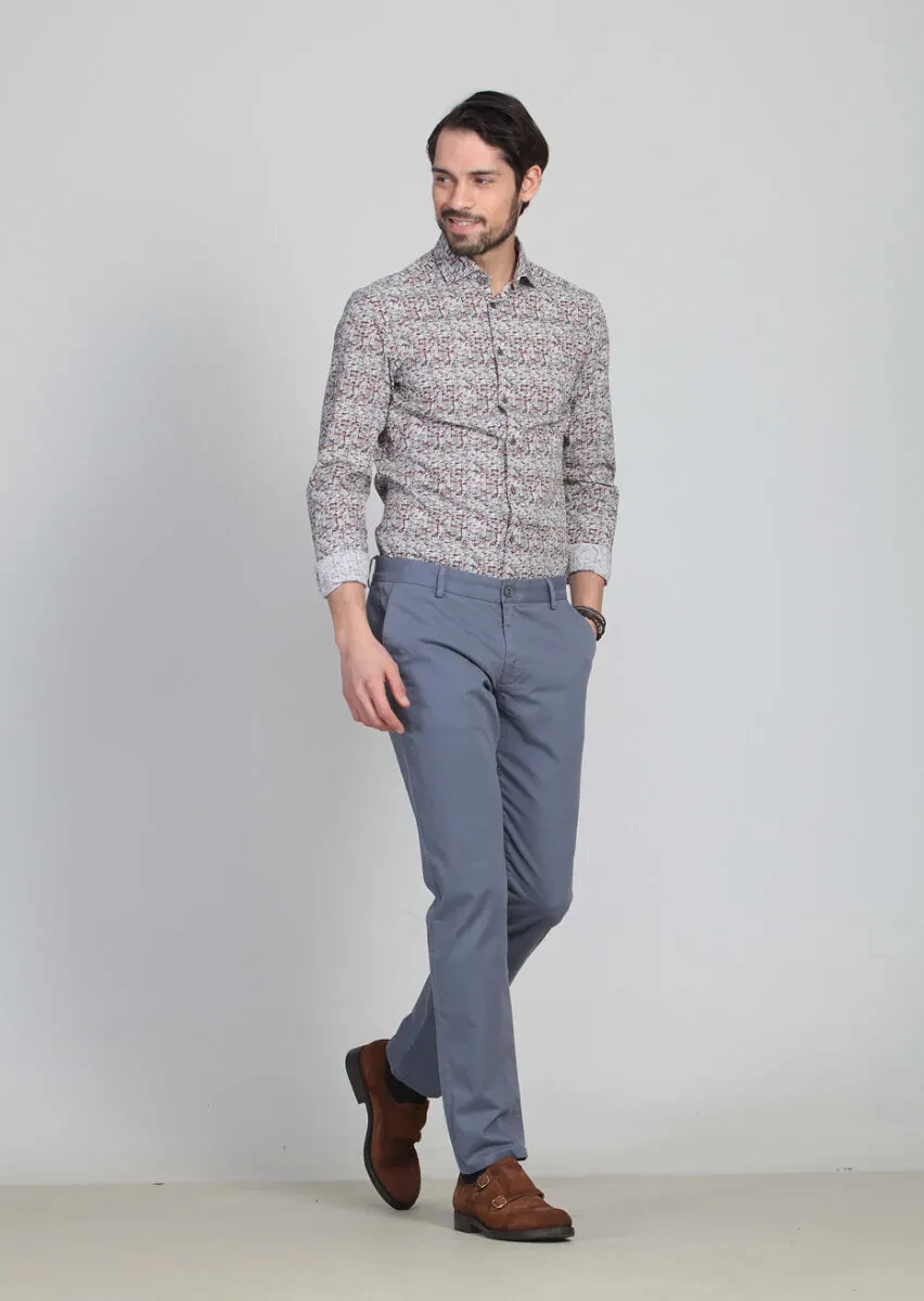 Mavi Düz Dokuma Regular Fit Casual Pamuk Karışımlı Pantolon - 3