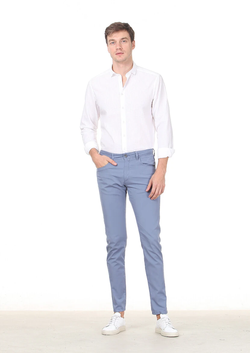 Mavi Düz Dokuma Regular Fit Casual Pamuk Karışımlı Pantolon - 1