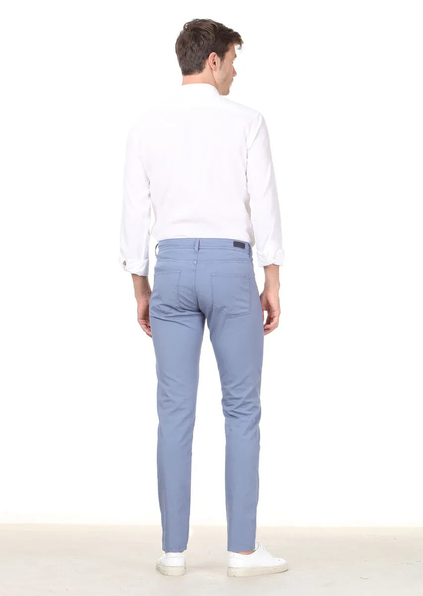 Mavi Düz Dokuma Regular Fit Casual Pamuk Karışımlı Pantolon - 4