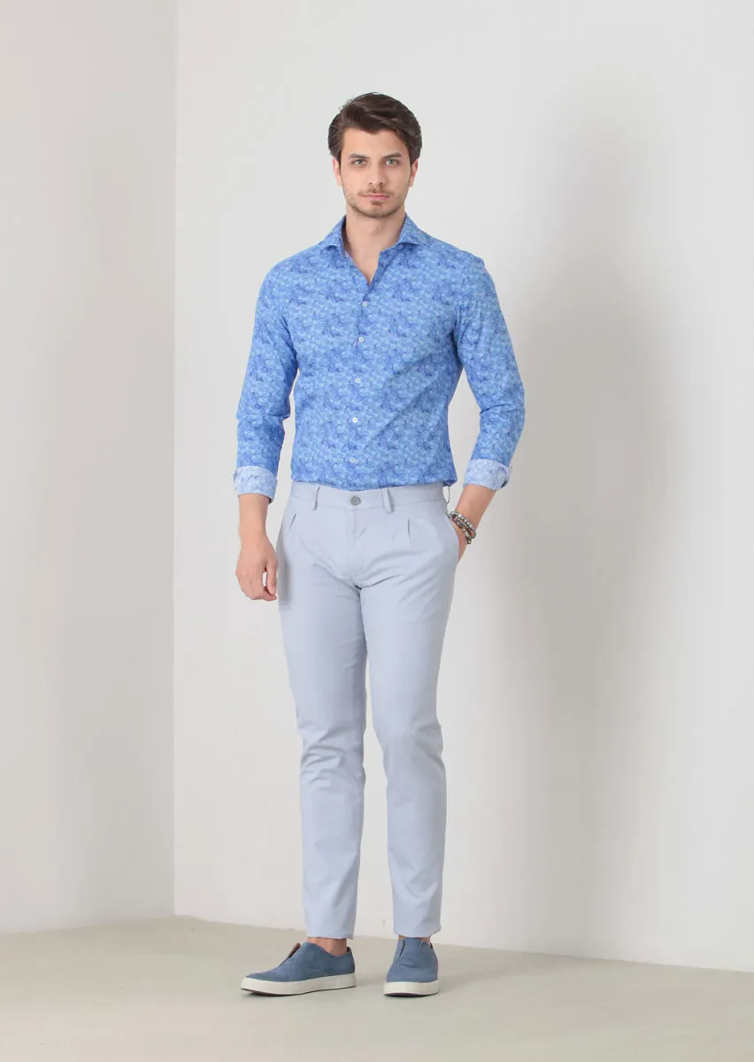 Mavi Düz Dokuma Slim Fit Casual Pamuk Karışımlı Pantolon - 1