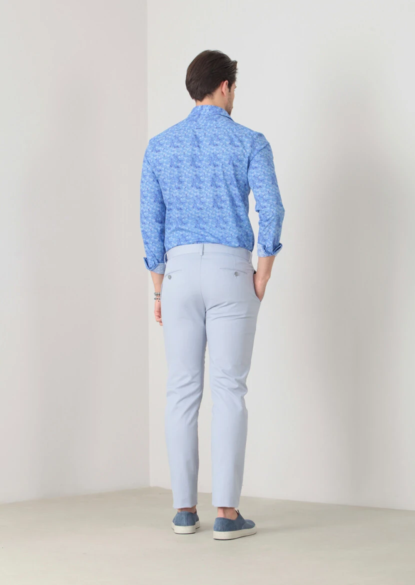 Mavi Düz Dokuma Slim Fit Casual Pamuk Karışımlı Pantolon - 4