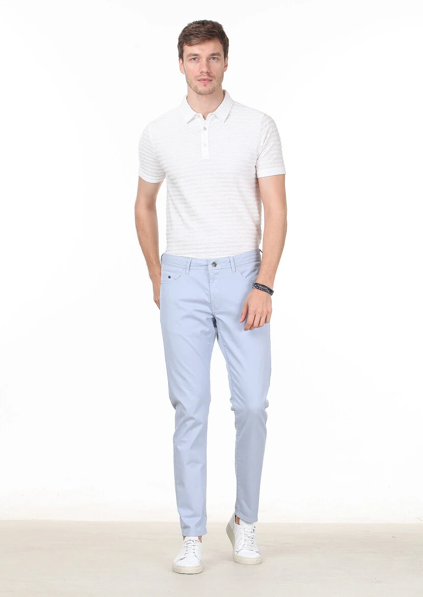 Mavi Düz Dokuma Slim Fit Casual Pamuk Karışımlı Pantolon 