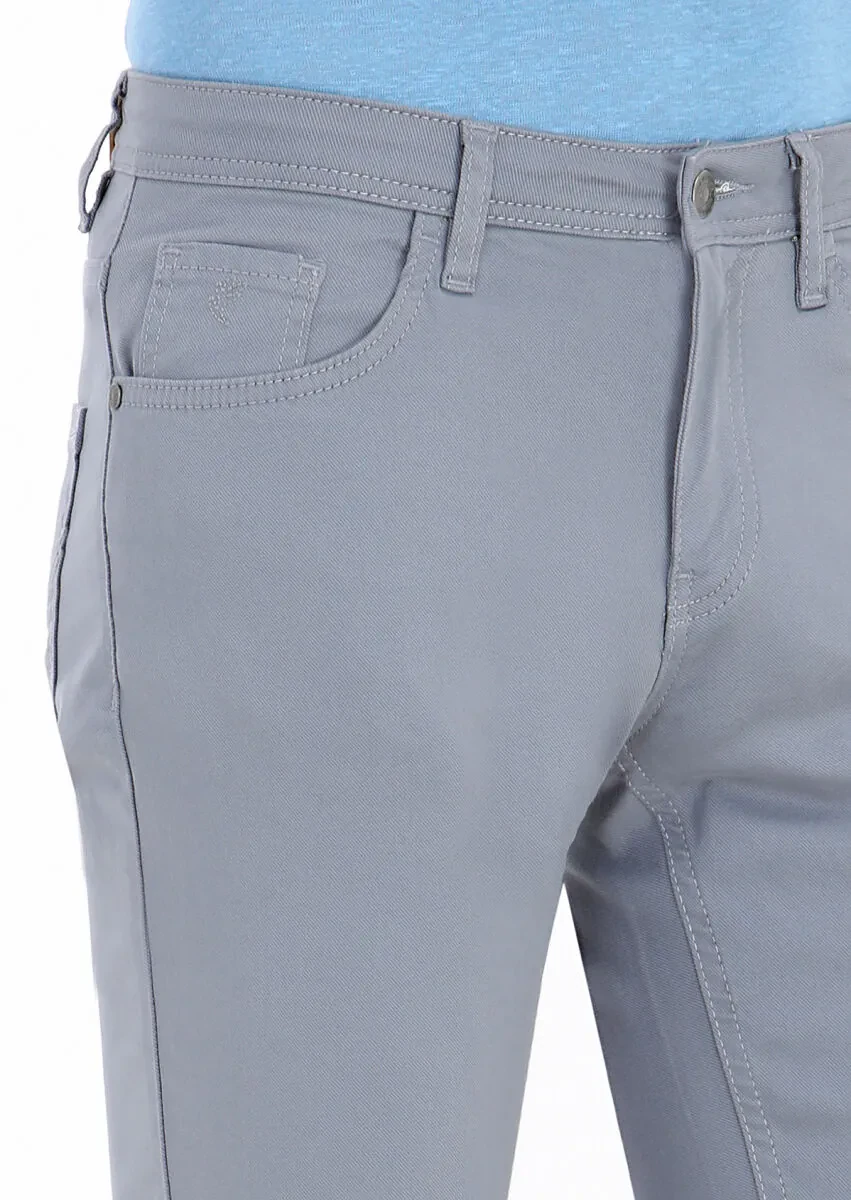 Mavi Düz Dokuma Slim Fit Casual Pamuk Karışımlı Pantolon - 4