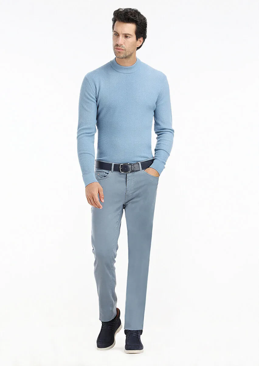 Mavi Düz Dokuma Slim Fit Casual Pantolon - 1