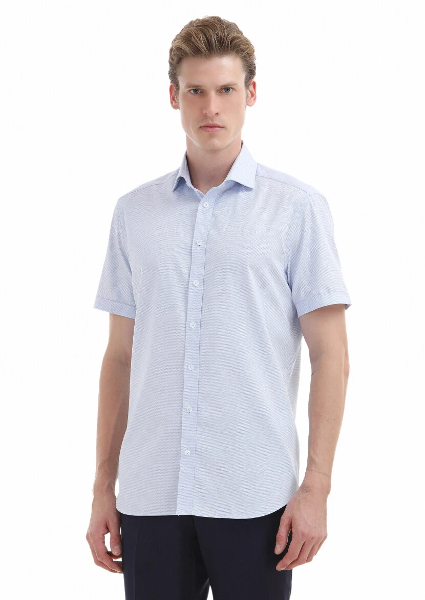 Mavi Düz Regular Fit Antibakteriyel Dokuma Klasik %100 Pamuk Gömlek - 2