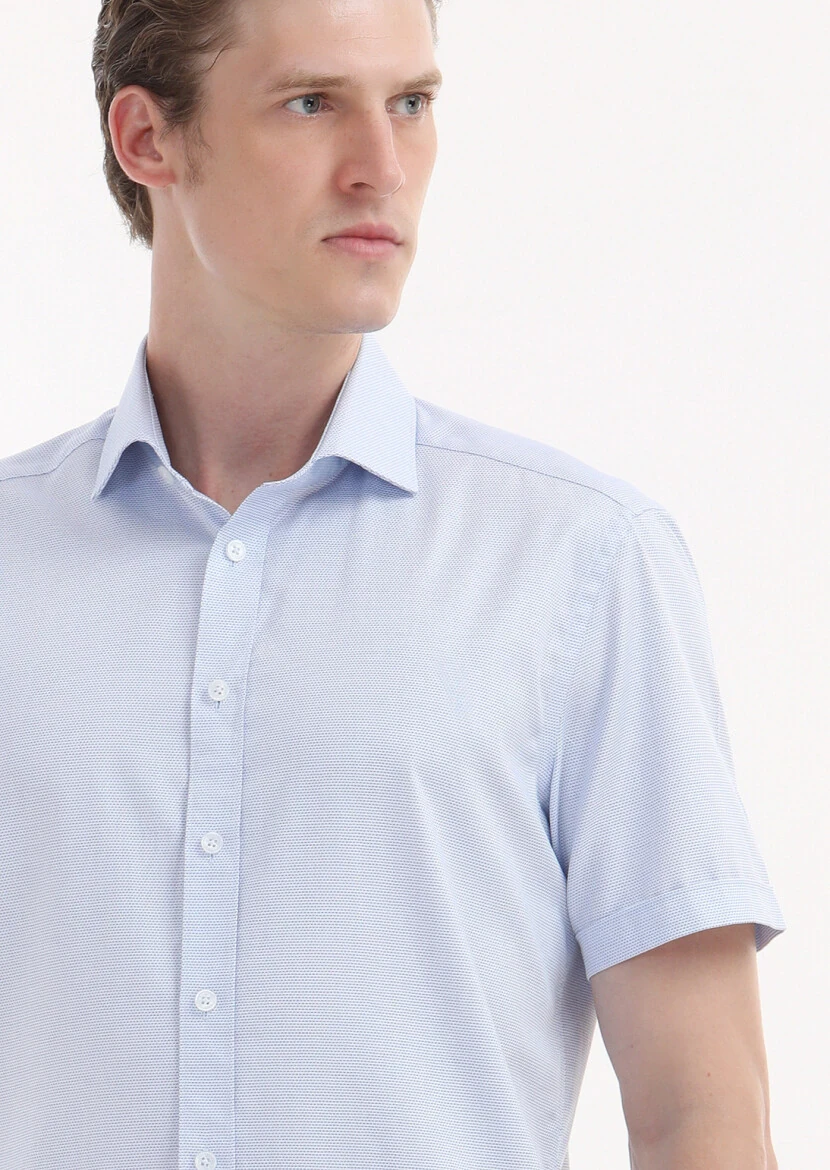 Mavi Düz Regular Fit Antibakteriyel Dokuma Klasik %100 Pamuk Gömlek - 3