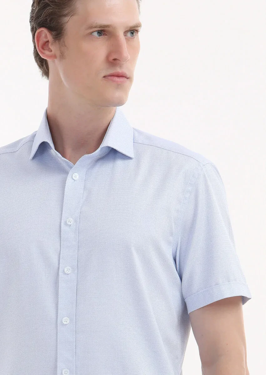 Mavi Düz Regular Fit Antibakteriyel Dokuma Klasik %100 Pamuk Gömlek - 3