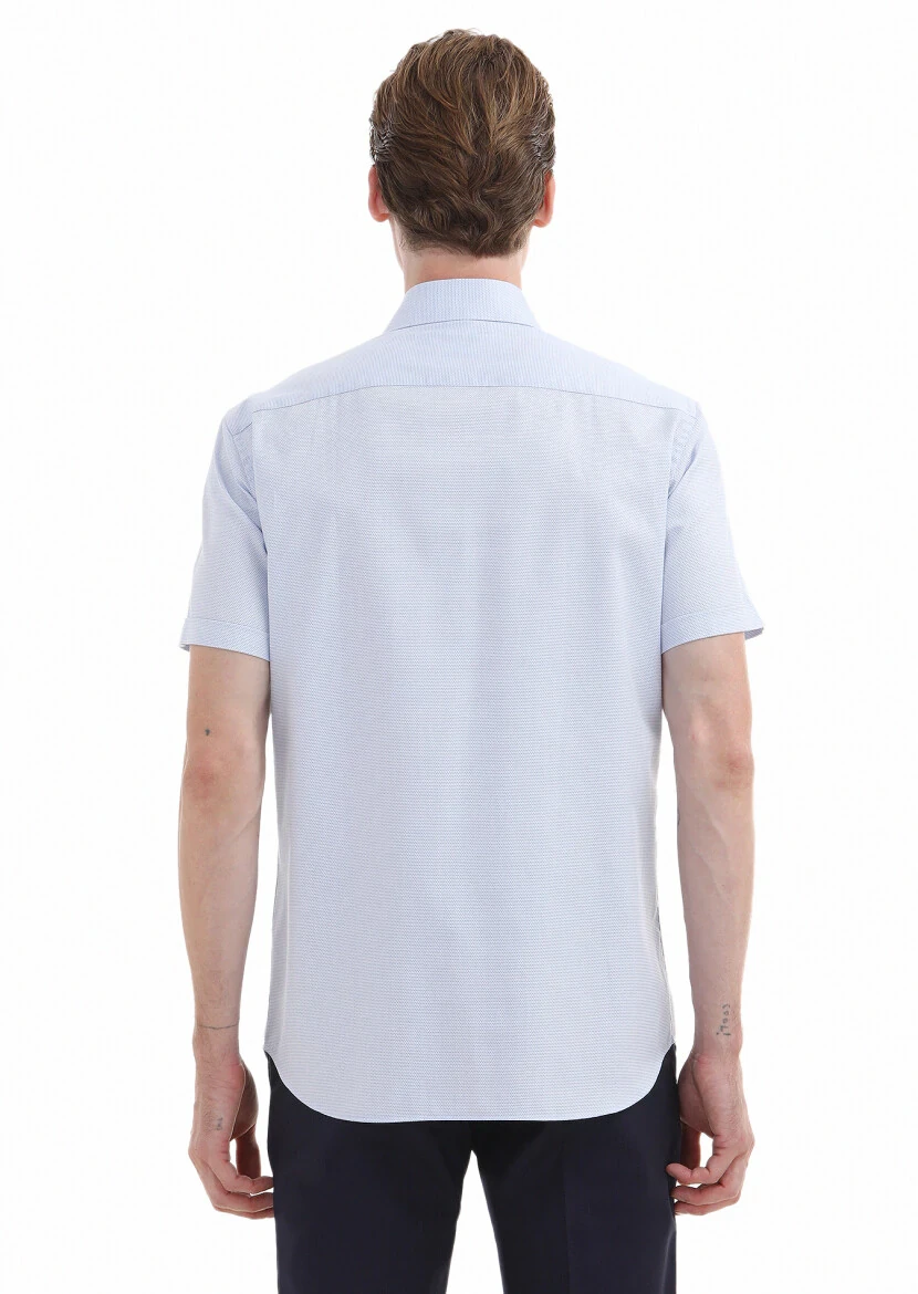 Mavi Düz Regular Fit Antibakteriyel Dokuma Klasik %100 Pamuk Gömlek - 4