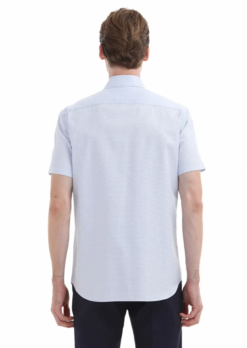 Mavi Düz Regular Fit Antibakteriyel Dokuma Klasik %100 Pamuk Gömlek - 4