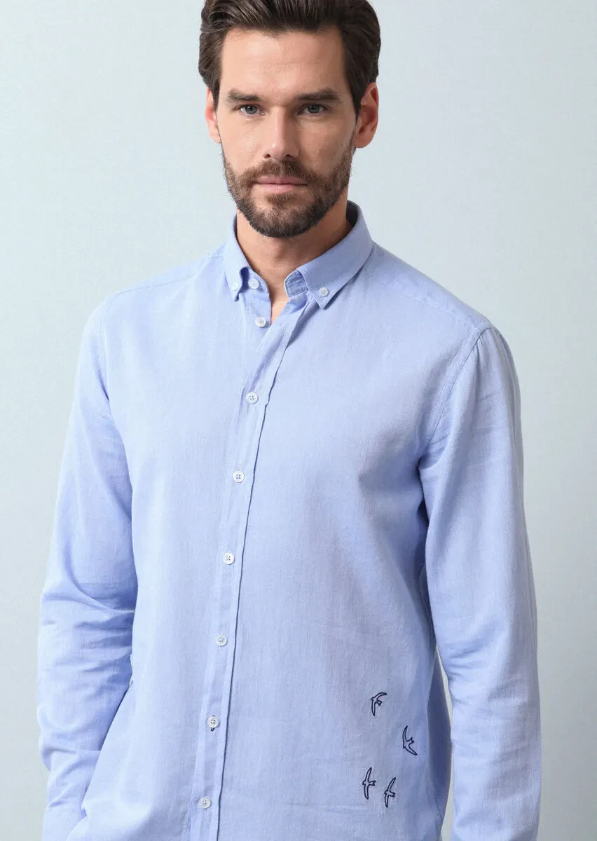 Mavi Düz Regular Fit Dokuma Casual %100 Pamuk Gömlek - 2